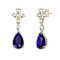 Sapphire Color CZ Cluster Drop Earrings In 14K Gold Over Sterling Silver