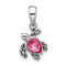 Rhodium Over Sterling Silver Antiqued Crystal Oct Birthstone Turtle Pendant