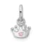 Rhodium Over Sterling Silver Pink Enameled Heart Crown Children's Pendant