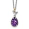 Sterling Silver Antiqued with 14K Accent Leaves Pear Amethyst with
2-inch Extension Necklace