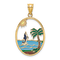 14k Yellow Gold Multi-color Enamel Dolphin Jumping In Beach Scene Charm