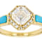 Diamond Simulant Asscher, Composite Turquoise And White Zircon Ring In
18K Gold Over Sterling Silver 2.04ctw