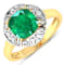 Green Emerald and White Diamond 14K Yellow Gold Halo Ring 2.16 ctw