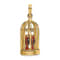 14k Yellow Gold 3D Enamel Bird Cage and Doors with 2 Birds Pendant