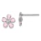 Rhodium Over Sterling Silver Pink Enamel/Crystal Flower Post Earrings