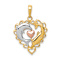 14K Tri-color Gold Textured Dolphins in Heart Pendant