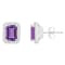 7x5mm Emerald Cut Amethyst 1/5 ctw Diamond Rhodium Over Sterling Silver
Halo Stud Earrings