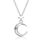 Celestial Crescent Moon And Star Drop Necklace In Rhodium Over Brass