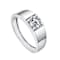 Square CZ Slim Adjustable Band Ring In White Rhodium Over Brass