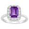 8x6mm Emerald Cut Amethyst And White Topaz Accents Rhodium Over Sterling
Silver Halo Ring