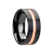 VENICE Black Ceramic Wedding Band with Rose Gold Groove 10mm