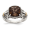Brown Smoky Quartz Sterling Silver with 14K Gold Accent Antiqued Ring
