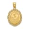 14k Yellow Gold Solid Satin, Polished and Textured Pisces Zodiac Oval Pendant