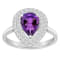 8x5mm Pear Shape Amethyst And White Topaz Accents Rhodium Over Sterling
Silver Double Halo Ring