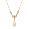 Yellow Base Metal Crystal Faux Pearl Drop Y-Necklace 16" Adj.
