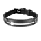 Mens Black Leather and Stainless Steel Cross Bracelet