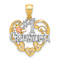 14K Tri-color Gold Textured and Diamond-Cut #1 Grandma in Heart Pendant