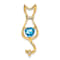 10k Yellow Gold 0.99 ctw Swiss Blue Topaz and Accent Diamond Cat Pendant