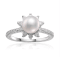 Freshwater Pearl and Moissanite Rhodium Over Sterling Silver Halo Flower
Design Ring