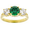 Green And White CZ 3-Stone Ring In 18K Gold Over Sterling Silver