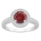 7mm Round Garnet 1/5 ctw Diamond Rhodium Over Sterling Silver Halo Ring