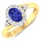 0.89ctw Violet Tanzanite and Diamond 14K Yellow Gold Halo Ring