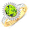 14K Yellow Gold Green Peridot and White Diamond Oval Halo Ring 2.12ctw