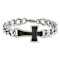 Stainless Steel Polished Black Carbon Fiber Inlay Cross Bracelet