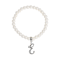 White Faux Pearl Bead Initial Charm Stretch Bracelet