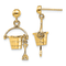 14K Yellow Gold 3D Beach Bucket with Shovel Dangle Earrings