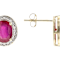 Ruby Oval And White Diamond Stud Earrings In Solid 14K Yellow Gold 3.87ctw