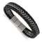 Black Leather and Stainless Steel Antiqued and Brushed 8.25-inch with
0.5-inch Extension Bracelet