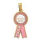 14k Yellow Gold Textured Enameled Greatest Mom Pink Ribbon Charm