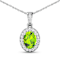 1.05ctw 14K White Gold Oval Peridot and White Diamond Pendant with 18
inch Cable Chain