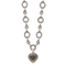 Sterling Silver Antiqued with 14K Accent Black Diamond Heart Drop Necklace