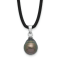 Rhodium Over Sterling Silver Tahitian Pearl 18 Inch Black Silicone Necklace