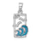 Rhodium Over Sterling Silver Polished Sea Gull and Enameled Wave Pendant