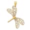 14k Two-tone Gold Polished Diamond-Cut Filigree Dragonfly Pendant