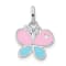 Rhodium Over Sterling Silver Blue and Pink Enamel Butterfly Children's Pendant