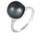 10mm Black Cultured Tahitian Pearl 14K White Gold Ring