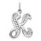 Rhodium Over 14k White Gold Solid Polished Script Filigree Textured
Letter K Initial Pendant