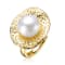 Pear Shape Freshwater Pearl Hammered Band Ring In 14K Gold Over Sterling Silver