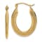 14k Yellow Gold Textured 1" Stamped Oval Hoop Earrings