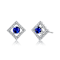 Sapphire Color CZ Halo Stud Earrings In Rhodium Over Brass