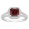7mm Cushion Garnet 1/4 ctw Diamond Rhodium Over Sterling Silver Halo Ring