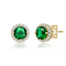 Emerald Color CZ Halo Stud Earrings In 14K Gold Over Brass