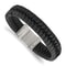 Black Leather and Stainless Steel Brushed 8.5-inch Bracelet