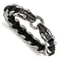Stainless Steel Antiqued and Polished Dragon Head Black Leather Bracelet