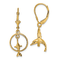 14k Yellow Gold 3D Dolphin Jumping Through Hoop Dangle Earrings