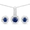 Blue Sapphire And White Topaz Pendant And Earring Set In Sterling Silver
